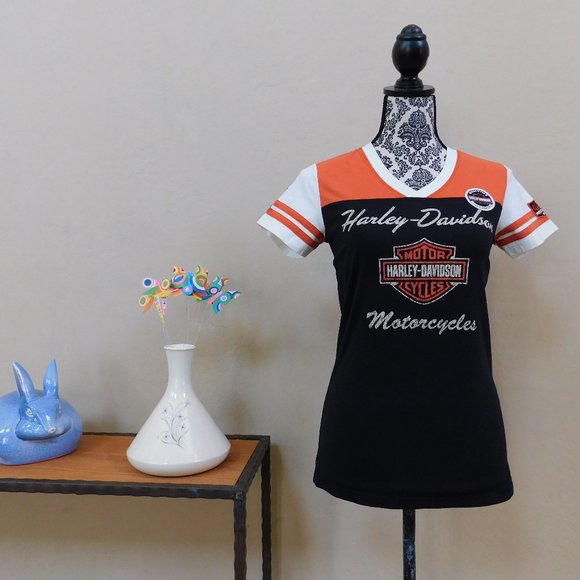 Harley Davidson logo V neck ringer Sturgis T shirt - Picture 2 of 16